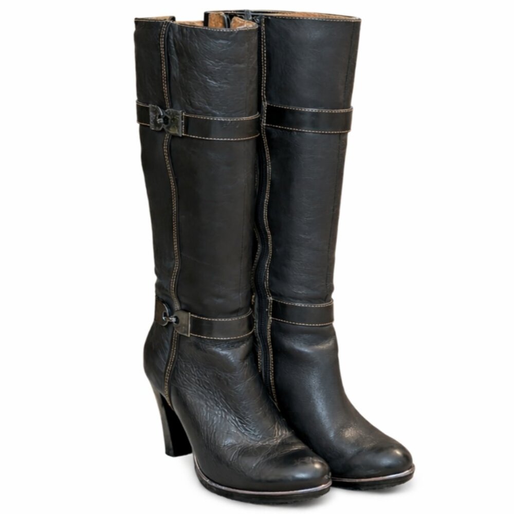 Söfft Whitley Black Leather Knee-High Boots | Women’s 7.5M | Block Heel